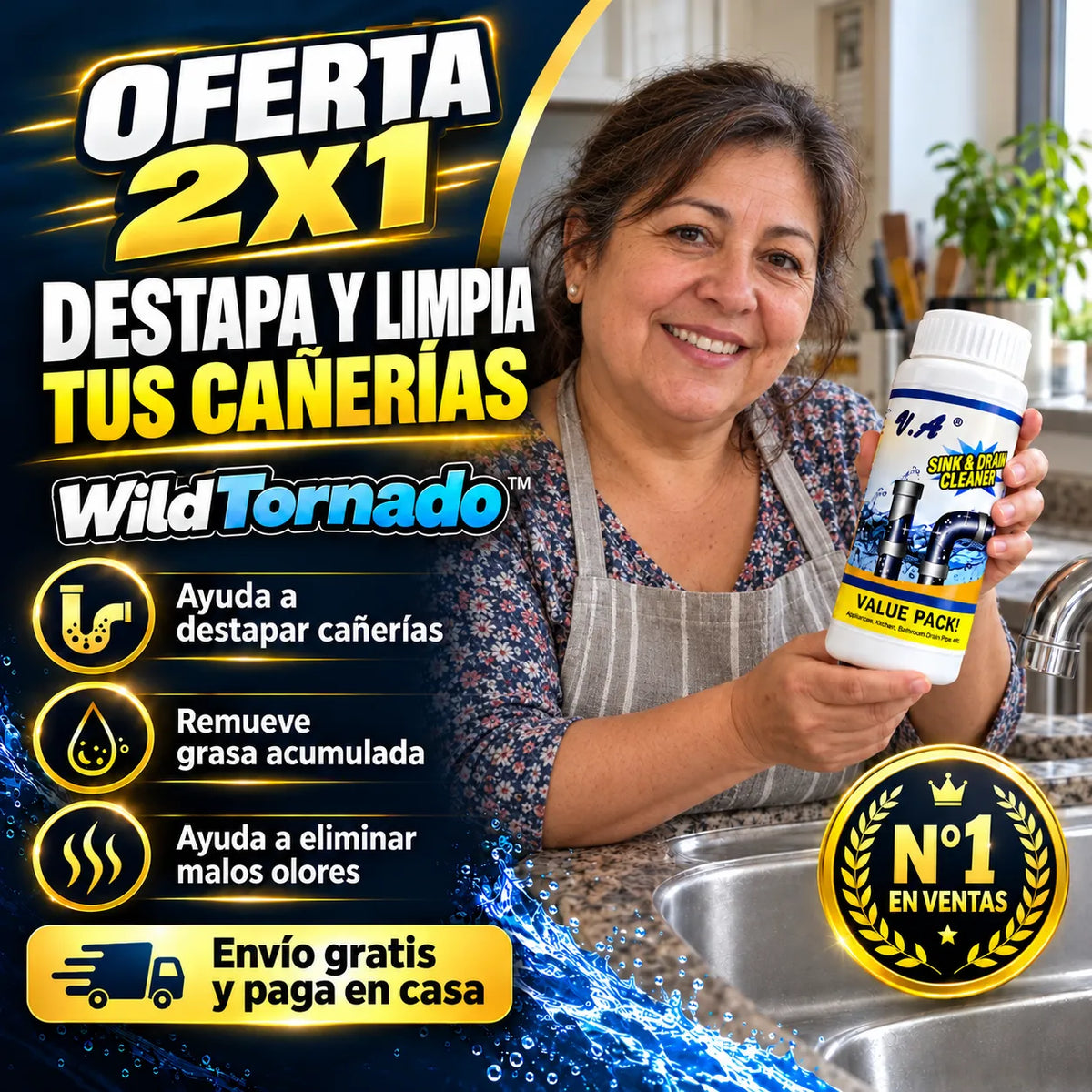 WildTornado™ - Destapa, Limpia y Mantén tus Cañerías al Instante (Oferta 2x1)