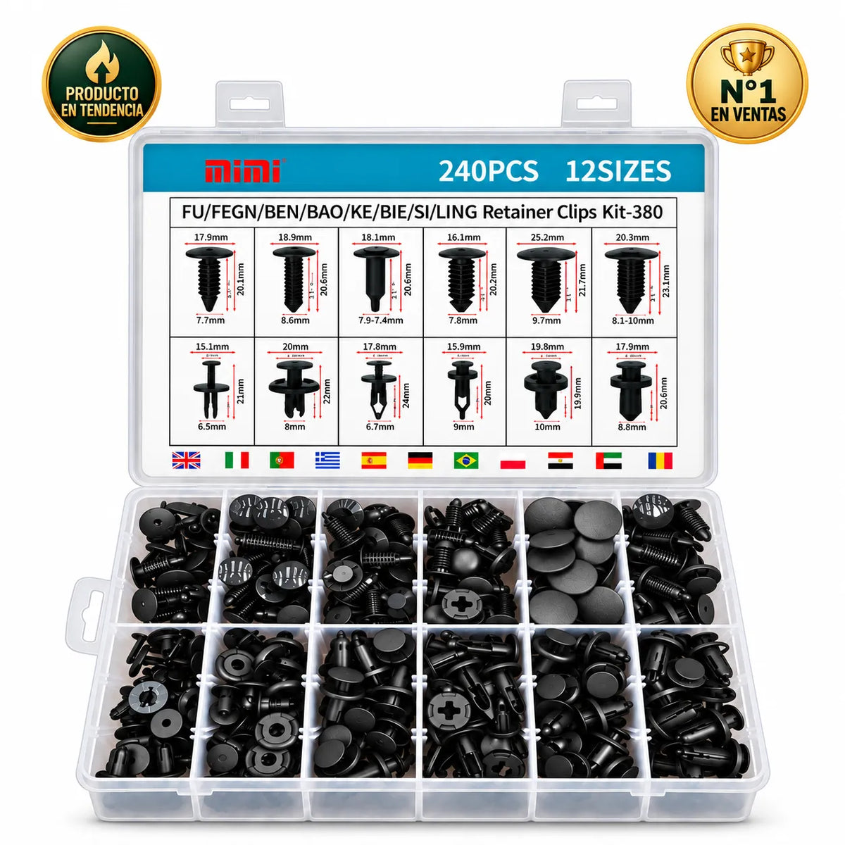 AutoFix™ — Kit de 240 Remaches de 12 tamaños para fijar, reparar y asegurar tu auto como un profesional