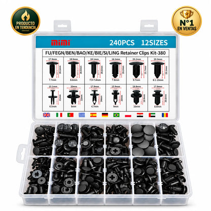 AutoFix™ — Kit de 240 Remaches de 12 tamaños para fijar, reparar y asegurar tu auto como un profesional
