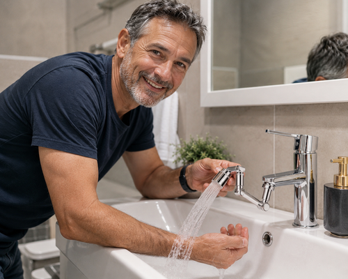 AquaFlex™  Más Alcance, Más Comodidad y Cero Salpicaduras